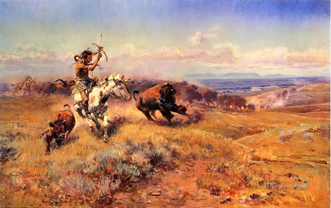 Indians hunting cattle Oil Paintings